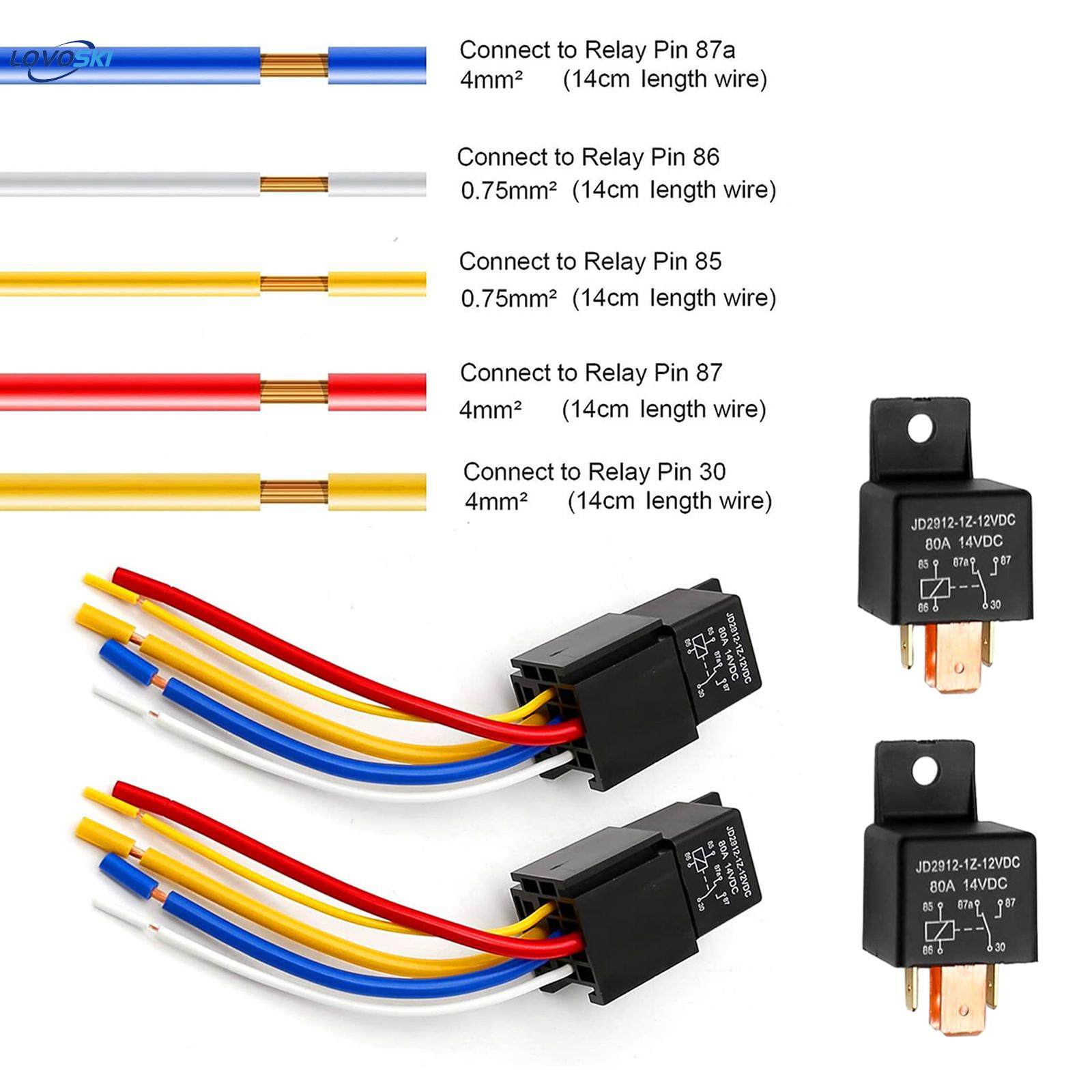 Car Relay with Harness Jd2912-1Z-12VDC 80Amp 12V Heavy Duty High Power 5 Pin 5 Wire Spdt Socket Plug. 