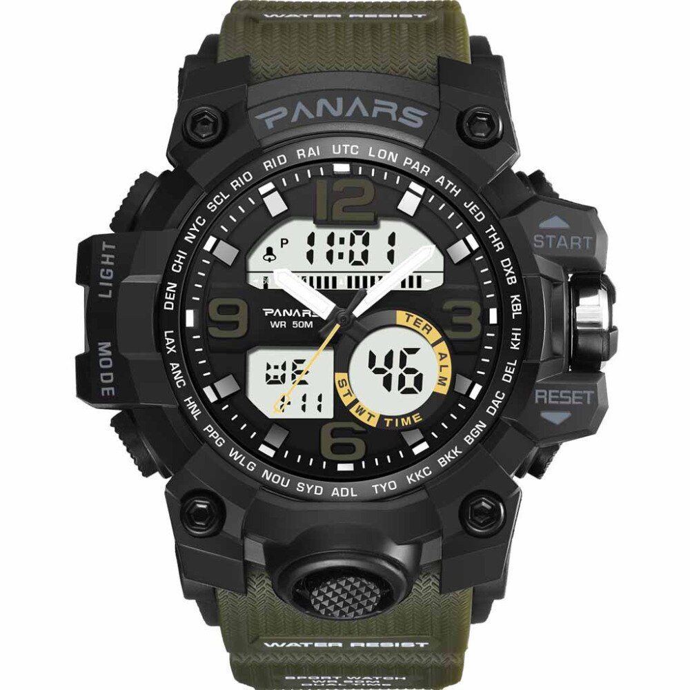【VisioN Shop】Sports Watch Man Waterproof Alarm Clock Two Place Multi Function Dual Pointer Outdoor Luminous Big Watch *A. 