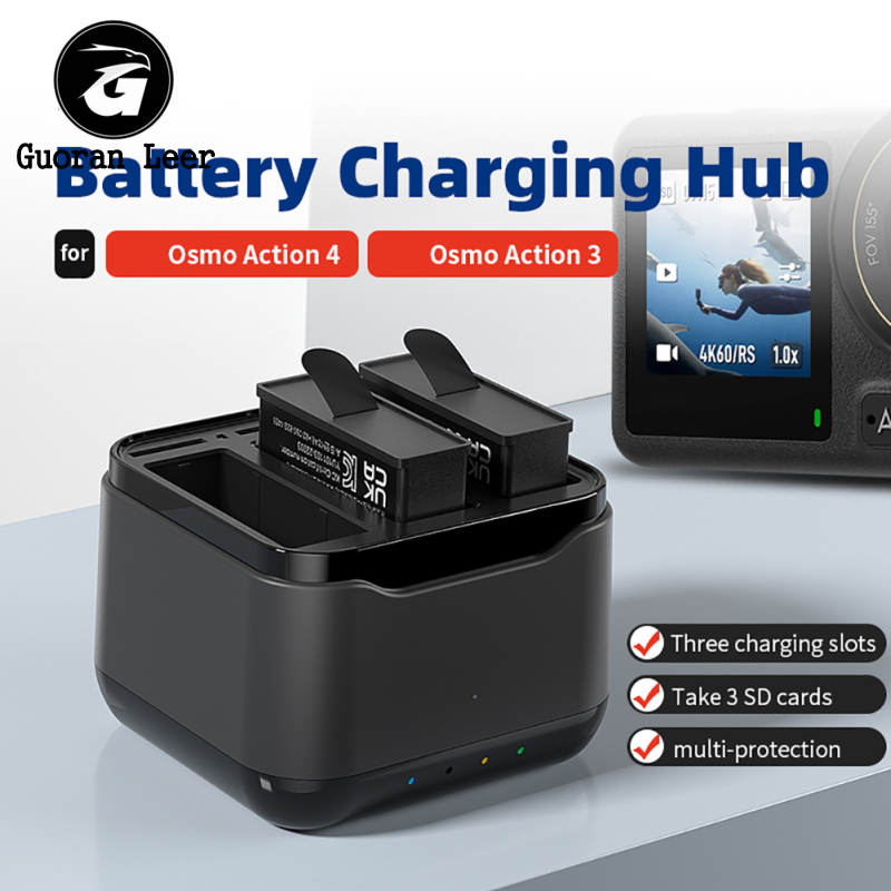 Battery Charging Hub Charging 3 Batteries Action Camera Accessories With Charging Indicator Light Charging Station Compatible For DJI OSMO Action 4/3 Cameras
