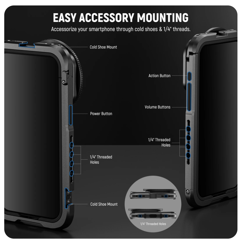 NEEWER Phone Cage with Dual Handles for iPhone 15 Pro/Pro Max Rig Aluminum Case Stabilizer for Video Recording Filmmaking. 