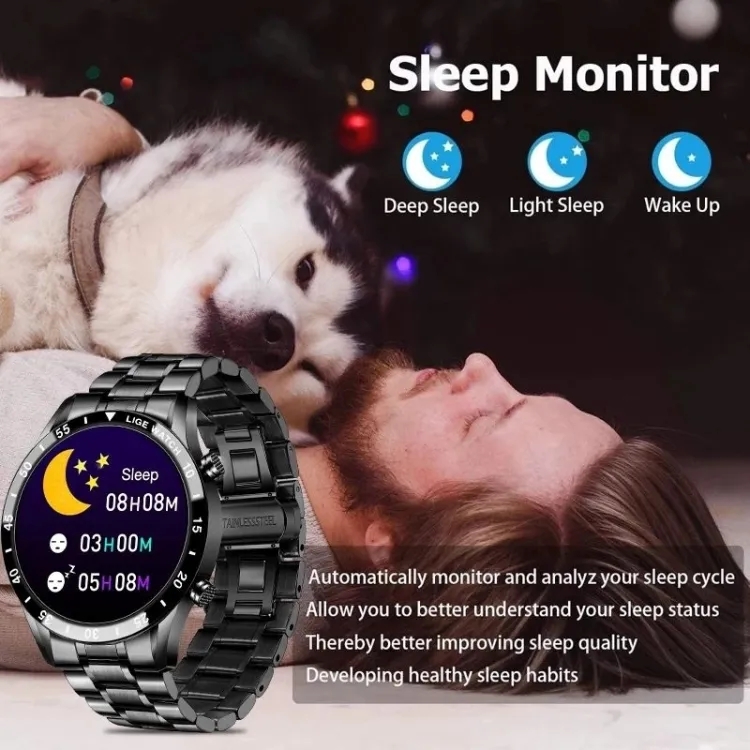 Lige BW0189 new luxury fashion digital stainless steel imported Bluetooth call,  call receive, call dail blood pressure function smartwatche for men. 