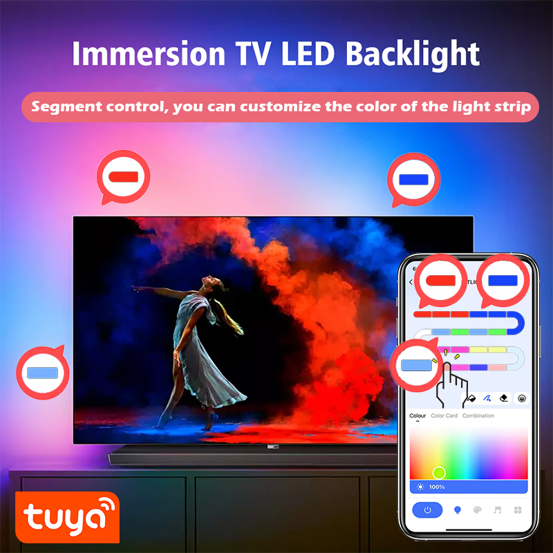 TUYA LED Strip Lights WS2812 RGBIC Addressable Strip Light with Chasing Effect Wifi USB 5V Smartlife Dreamcolor For TV Bedroom. 