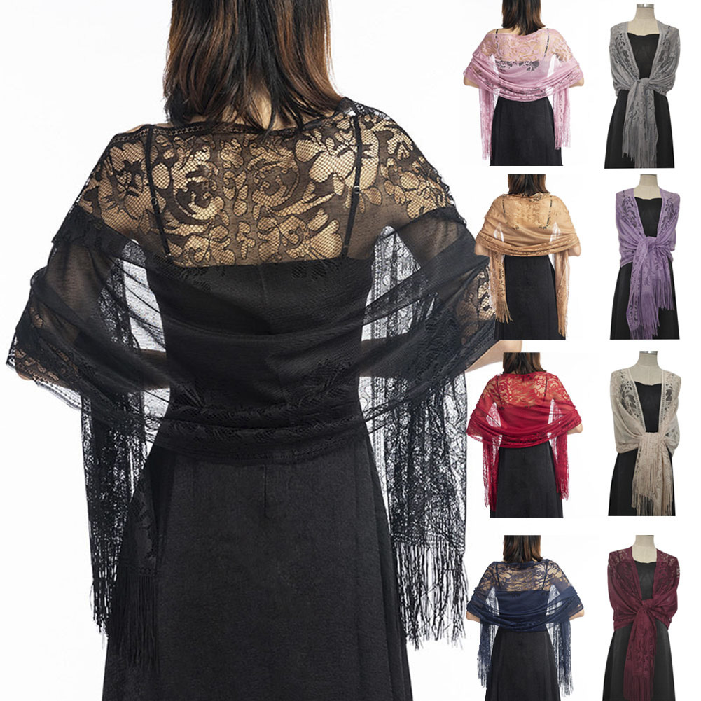 【3C VictoryEagle】Women Elegant Wedding Tassel Shawl Female Hollow Lace Mesh Yarn Temperament Evening