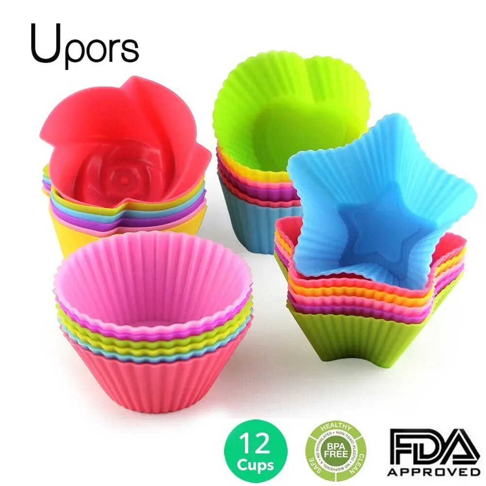 Upors 12pcs Silicone Mold Heart Cupcake Soap Silicone Cake Mold Muffin Baking Mold Tools Bakery Pastry Tools Bakeware Kitchen