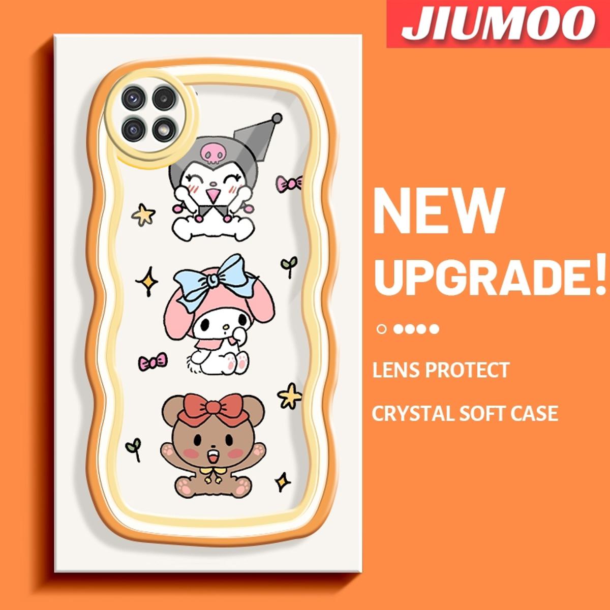 JIUMOO For Samsung A22 5G Case Cartoon My Melody And kuromi Lovely Wave Border Shockproof Phone Cases Creative Transparent Casing