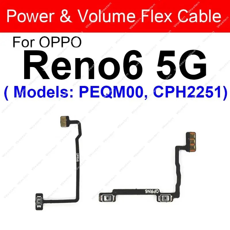 Power Volume Flex Cable For OPPO Reno 5 6 Pro Plus Pro+ 6 Lite 4G 5G Side Button Power Volume Flex Ribbon Replacement. 
