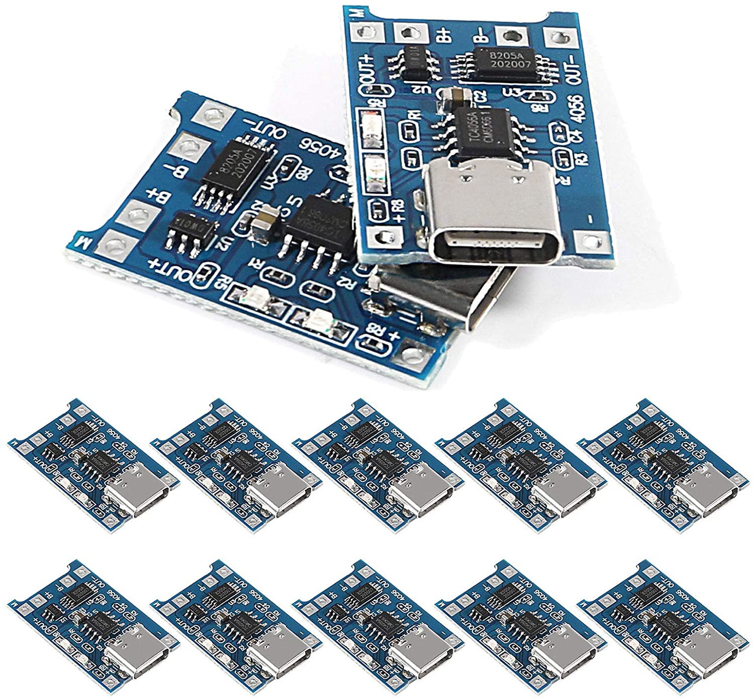 5pcs TP4056 Type-C USB 5V 1A 18650 Lithium Battery Charger Module with Dual Protection Functions (Type C USB Input). 