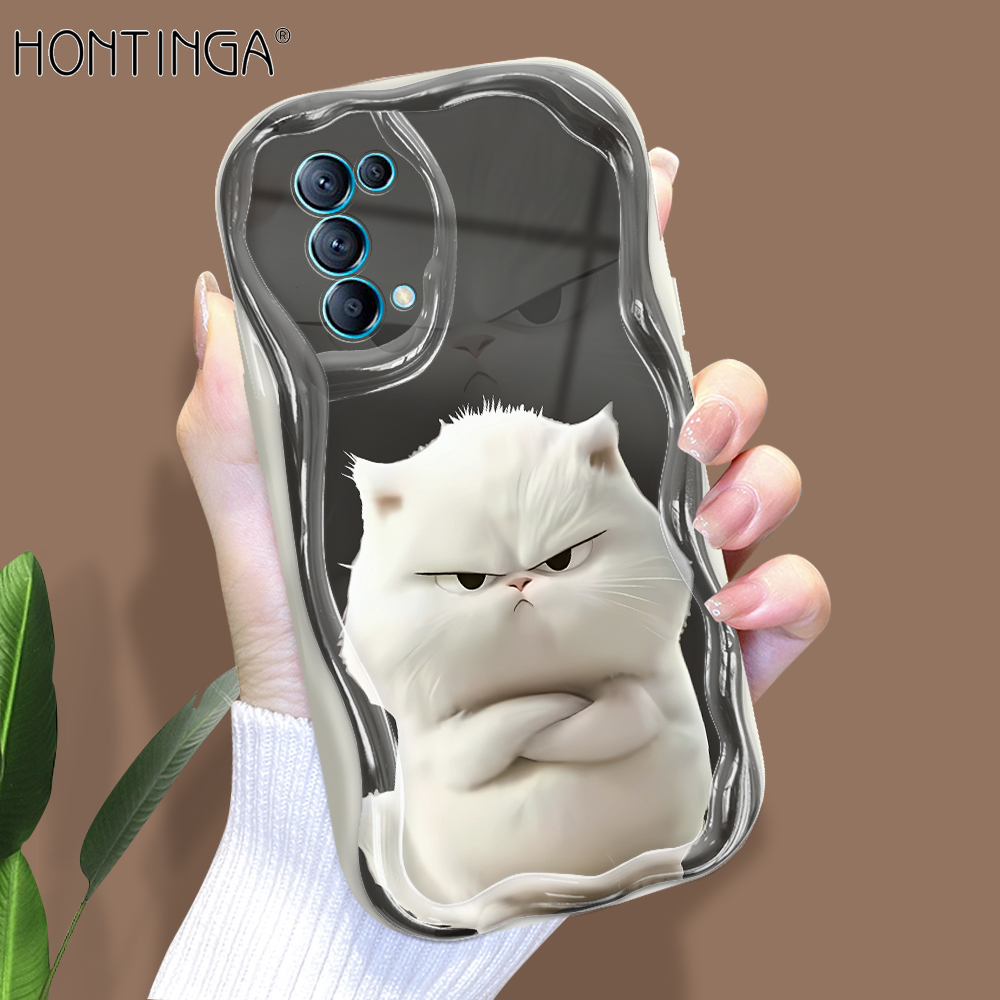 Hontinga for OPPO Reno5 4G 5G Back Cover Cute Print Phone Case Cream Texture Wavy Edge Soft Mobile Cover