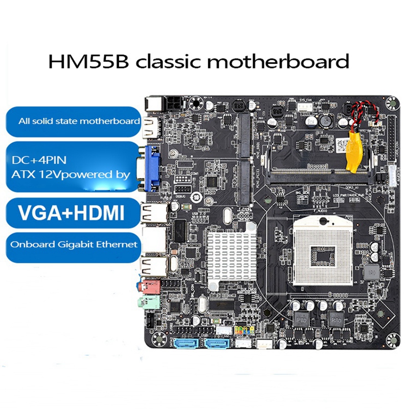 HM55B PGA988 Desktop PC Mainboard DDR3 SATA II Mini ITX Motherboard for Mini Host/HTPC/Radio/ Advertising Machine. 