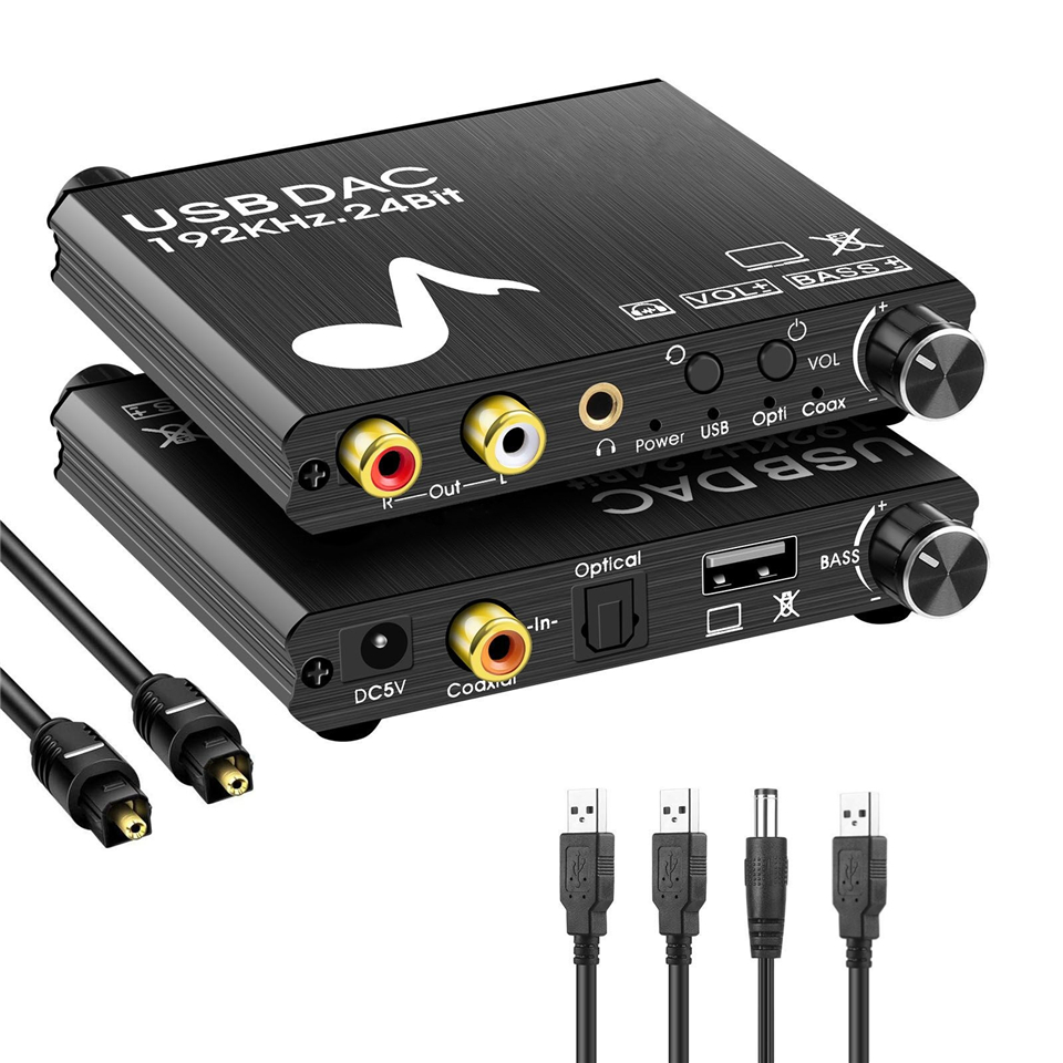 USB DAC 192KHz 24Bit Digital to Analog Audio Converter Bass Volume control Adjustment SPDIF Optical Toslink Coaxial to Analog