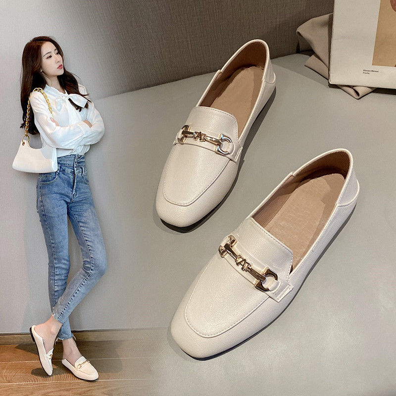 Single shoes, Jurchen moccasins, women's slip-on non-slip, flat-soled, British-style casual loafers, soft-soled lazy beanie shoes