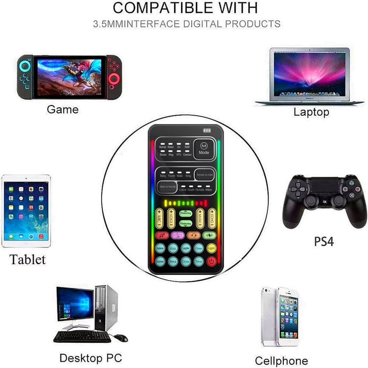 Voice Changer Handheld Microphone Voice Changer with Sound Multifunctional Effects Machine for Phone/Xbox/Switch (I900). 