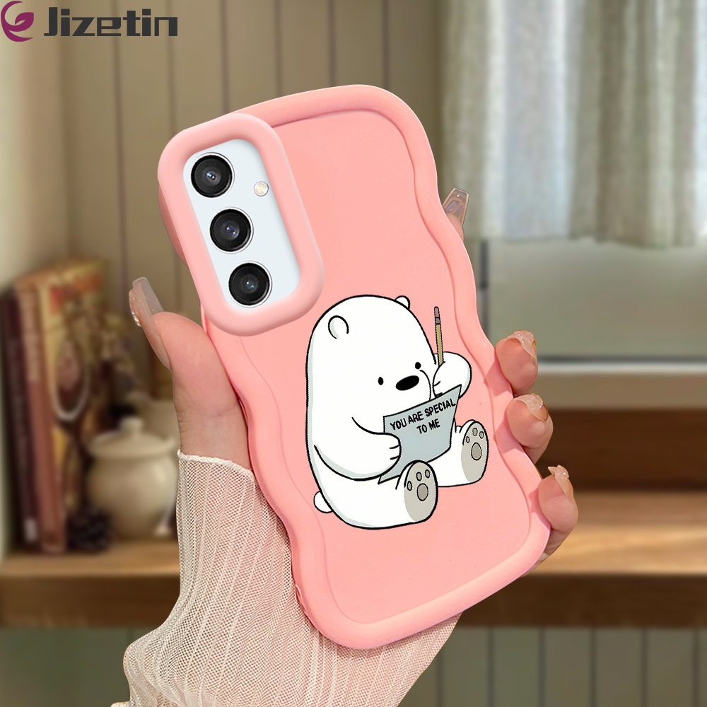 Jizetin for Samsung S23 FE 5G Back Cover White Bear Writing Macaron Bright Color Wavy Shape Soft Mobile Phone Cases