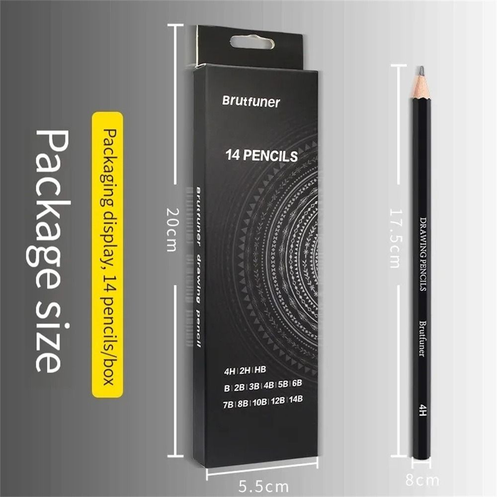 Journal Smooth Writing Sketch Pencil Set HB 2H 4H B 2B 3B 10B 12B 14B Graphite Pencil Wooden Details Highlight Drawing Pencil for Beginners. 
