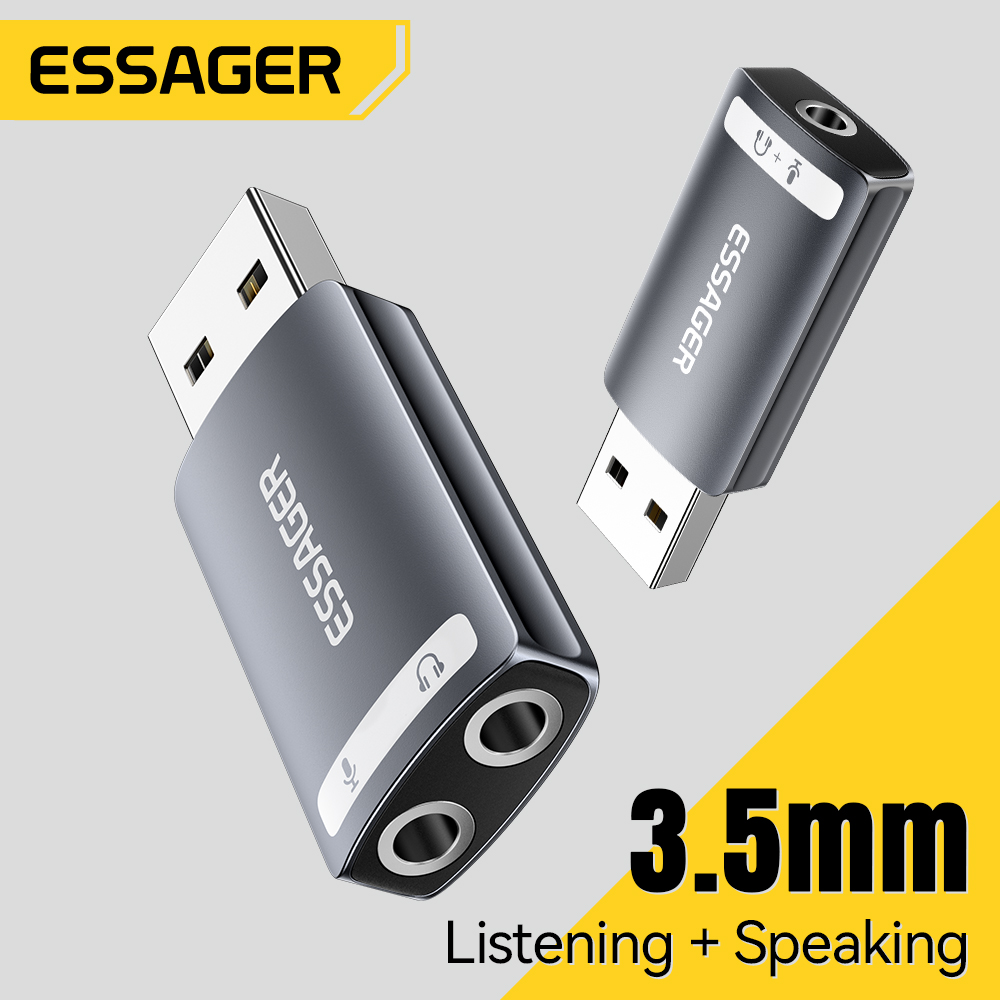 Essager USB Sound Card External 3.5mm USB Adapter Mic Headphone Audio Adapter Speaker Interface For Laptop Computer PS5 PS4