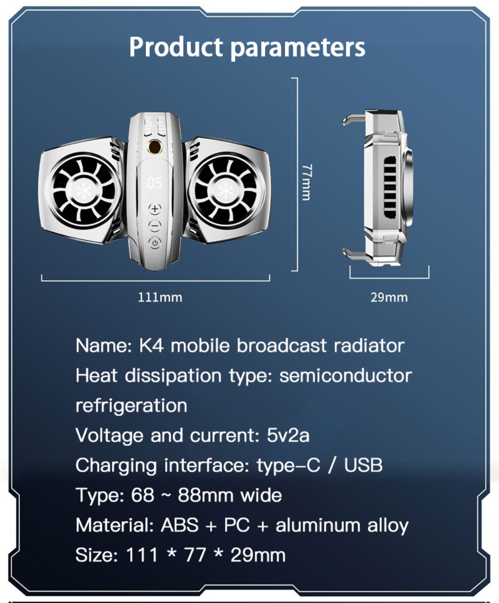 The Goods K4 Mobile Phone Radiator With Smartphone Temperature Display Dual Cooling Fan Phone Cooler. 