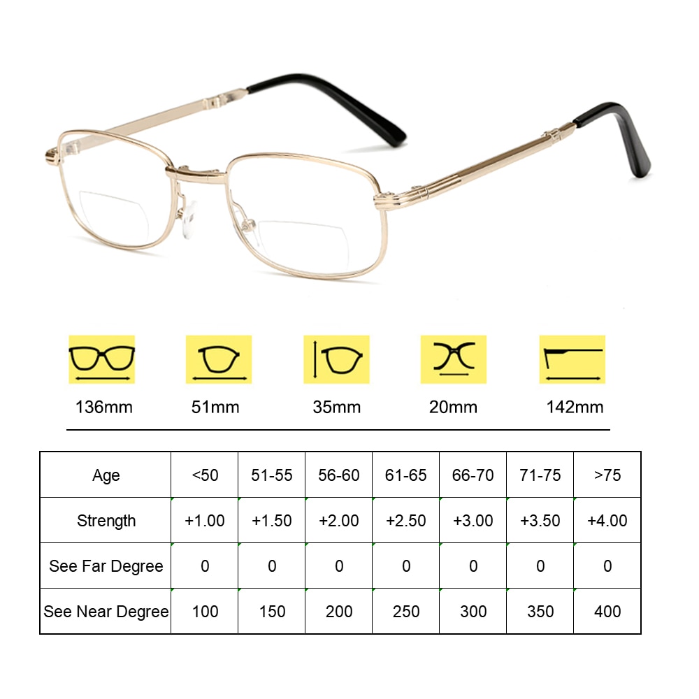 （New）Uniex Progreive Multifocal Prebyopia Eyeglae  1.00~ 4.00 Degree Folding Metal Reading Glae Include Glae Cae. 