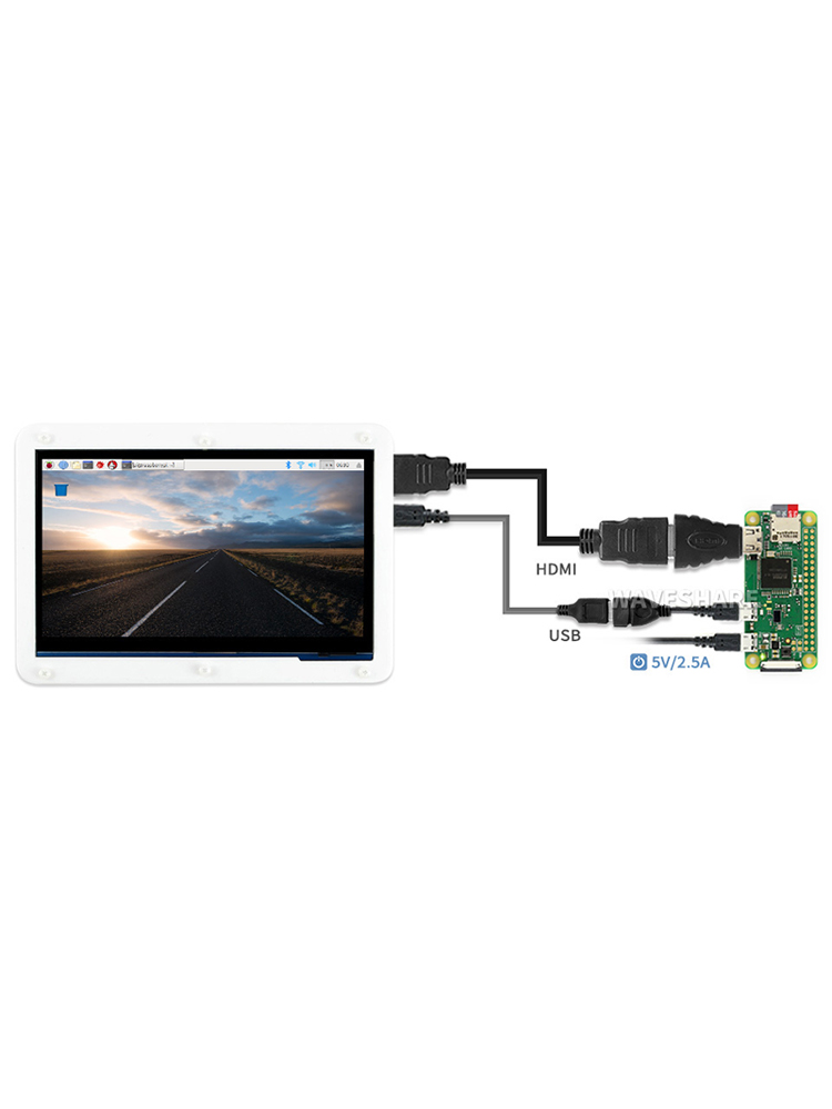 Micro Snow Raspberry Pi 5/4b/3b+7-inch display screen HDMI touch screen HDMI LCD with black and white shell. 