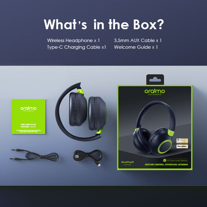 oraimo BoomPop2S ENC Over-Ear Wireless Headphones. 
