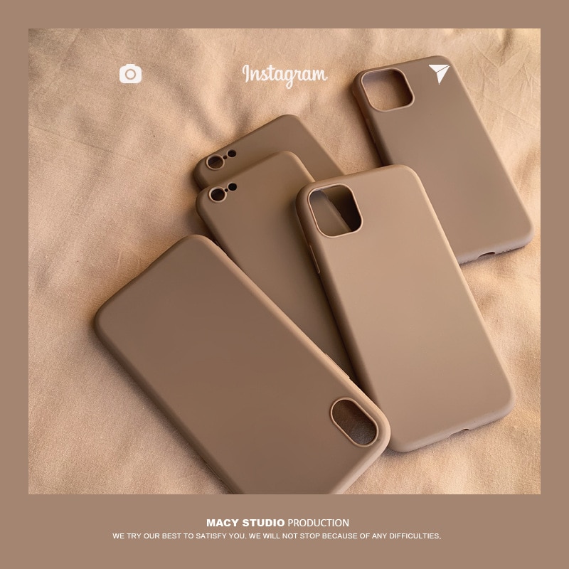 Retro brown Solid color Simple Korean Couple Phone Case Cover For iPhone 15 14 13 12 11 Pro Max 15 14 7 8Plus X XR case