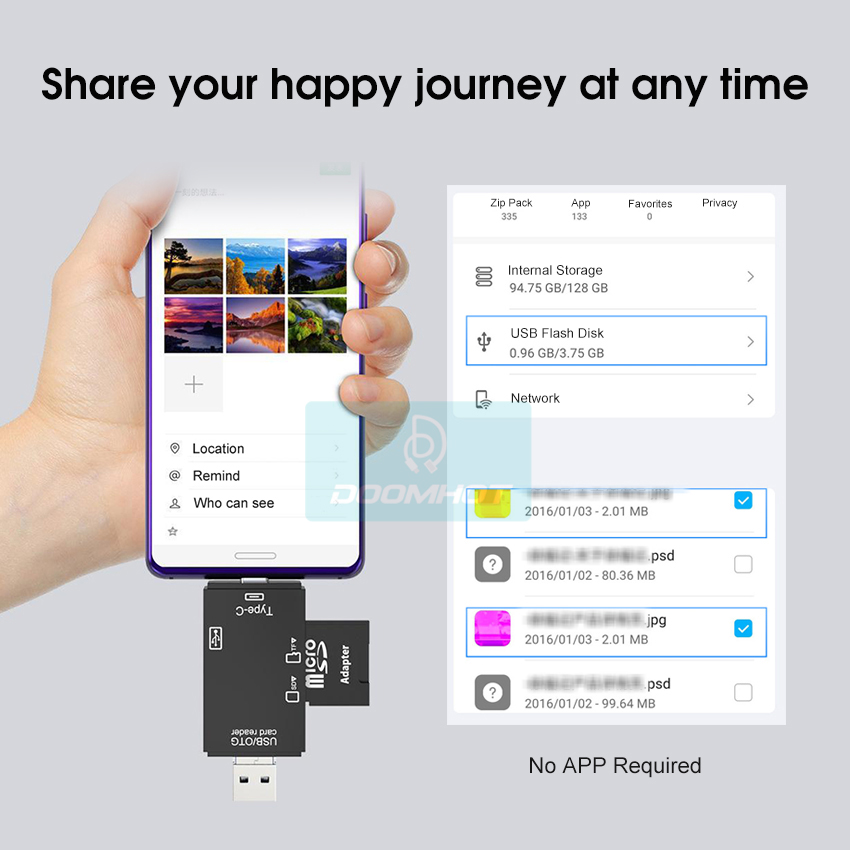 DoomHot Multifunctional 6-In-1 USB C Memory Card USB2.0 + Type-c + Micro + USB 3-In-1 Interface + TF / SD Card Reader 6-In-1 / 5-In-1 480mbps/s. 