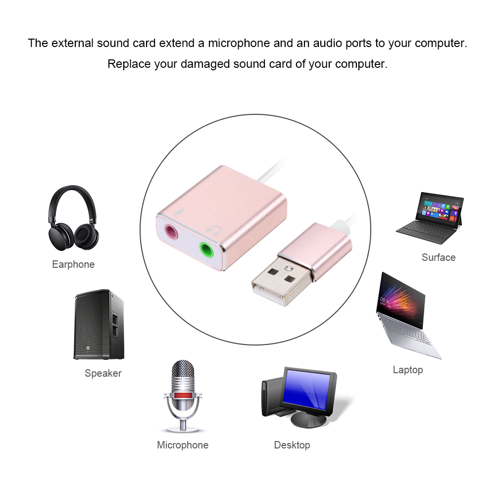 USB External Sound Card Hi-Fi Magic Voice 7.1 CH Audio Card Adapter USB to Jack 3.5mm Earphone Microphone Speaker for Laptop PC(Pink). 