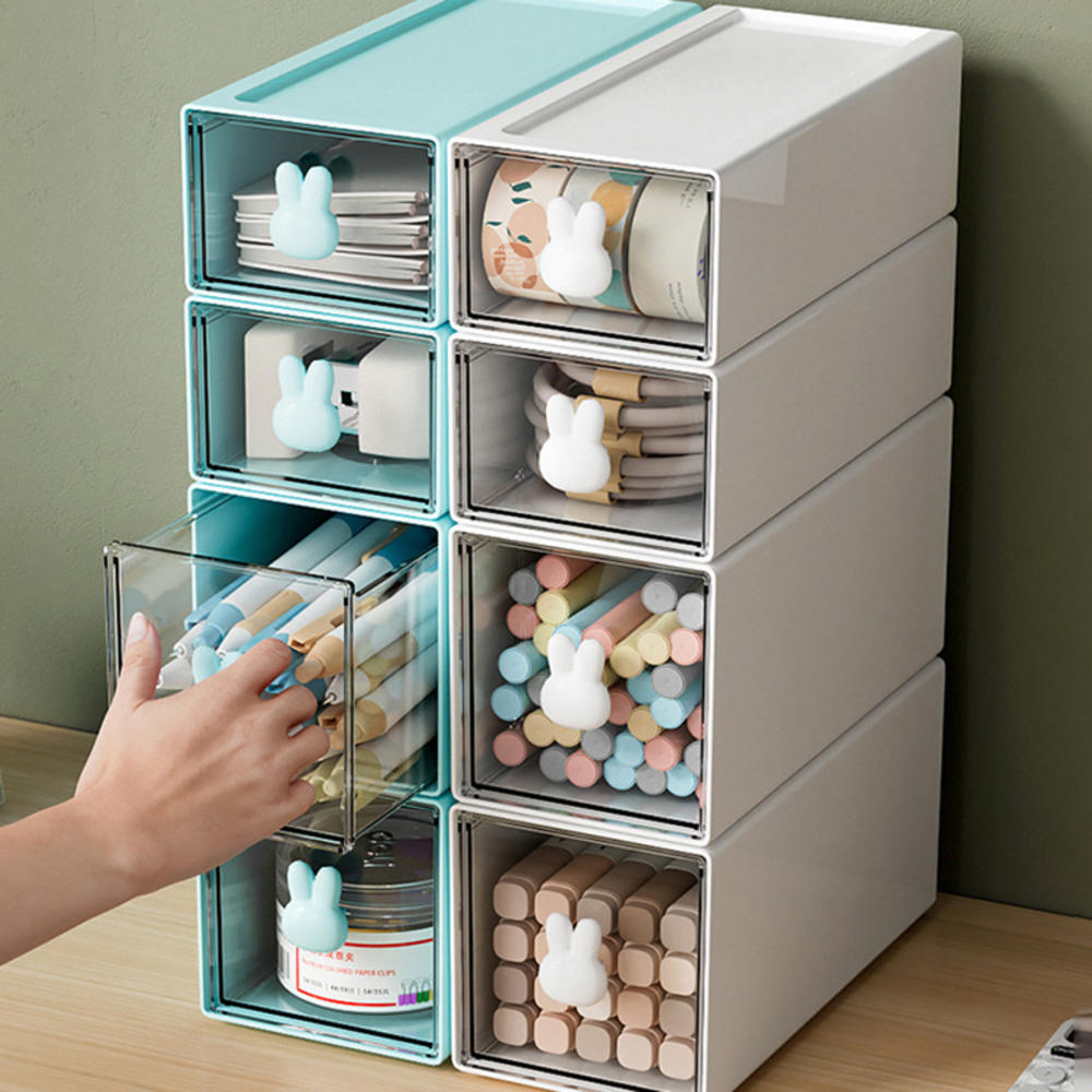 Cute Rabbit Storage Box Office Desktop Drawer Storage Box Student Transparent Stationery And Sundry Shelf - Vintage Choice. 