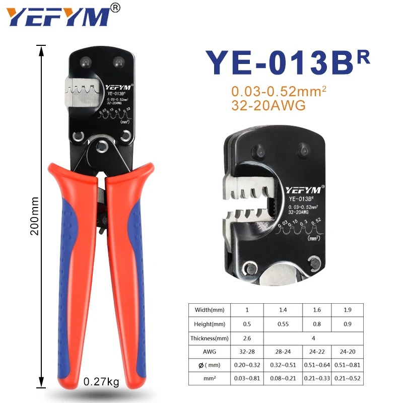 JST DuPont Terminals XH2.54/PH2.0/ZH1.5/SH1.0/ DuPont 2.0/2510 Pliers YE-013BR Mini Crimping Tools 0.03-0.52mm²/32-20AWG. 