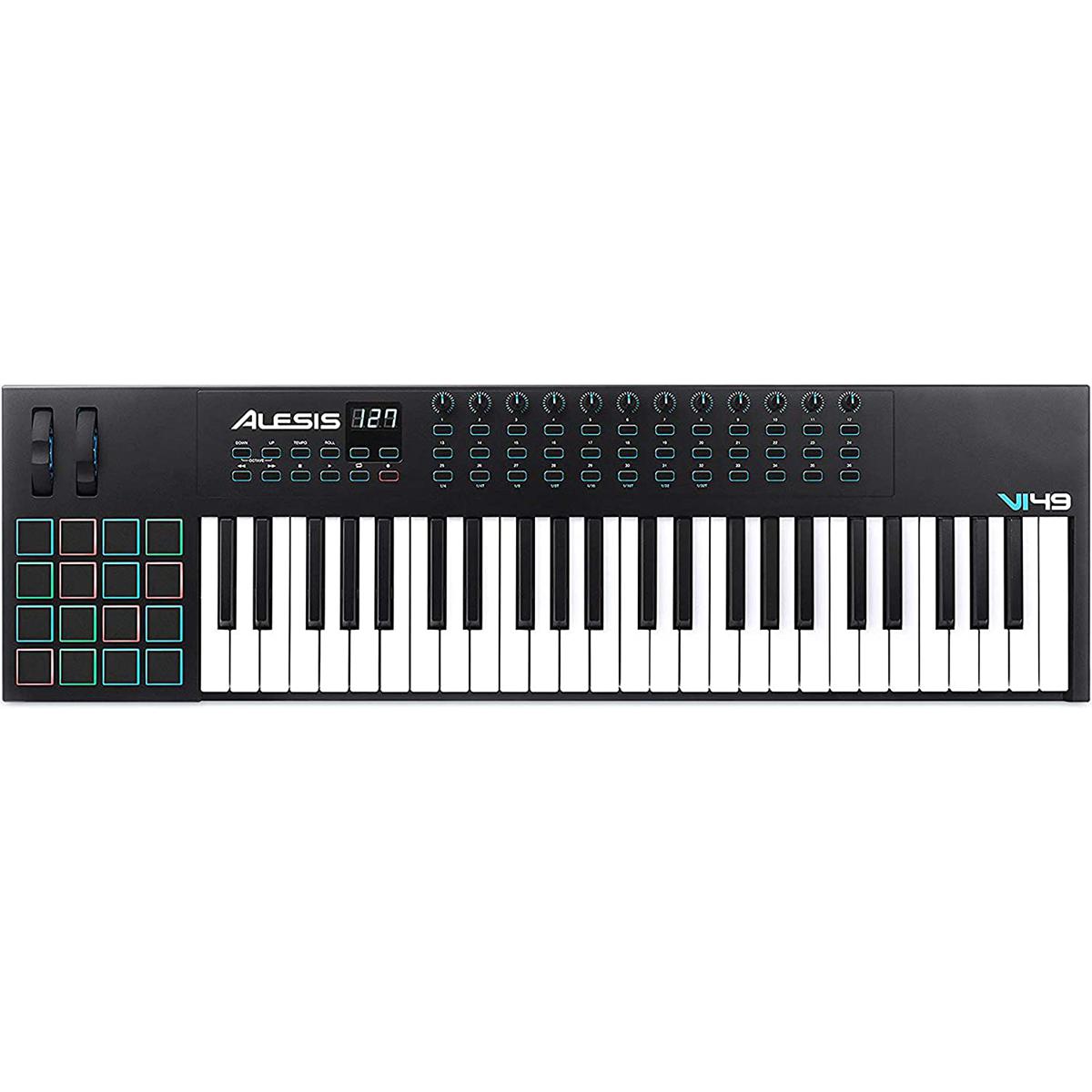 Alesis VI49 - 49 Key USB MIDI Keyboard Controller with, 16 Drum Pads, 12 Assignable Knobs, 36 Buttons and 5-Pin MIDI Out. 