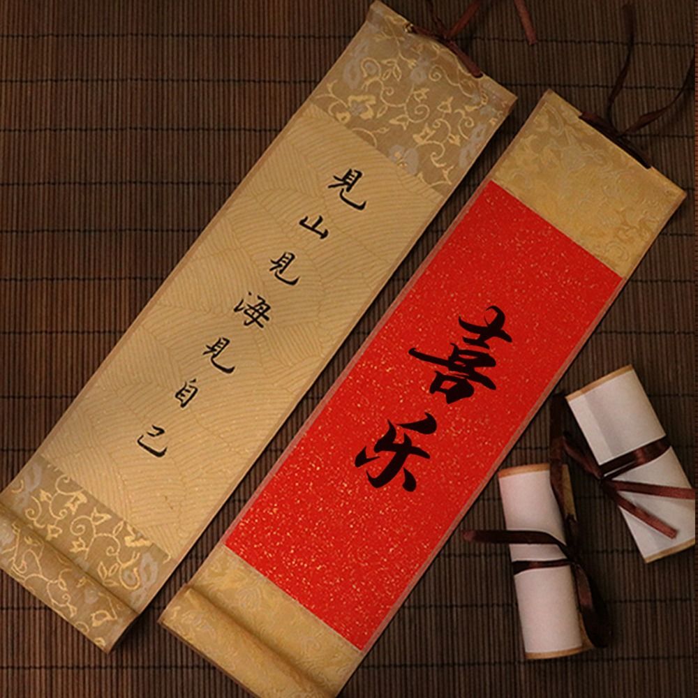 Portable Painting Drawing Paper Gilded Rice Paper Scroll Self-made Gifts Chinese Style Mini Batik Trumpet Scroll Hand-rolled Blank Hanging Scroll Calligraphy Mounting Scroll DIY Crafts. 