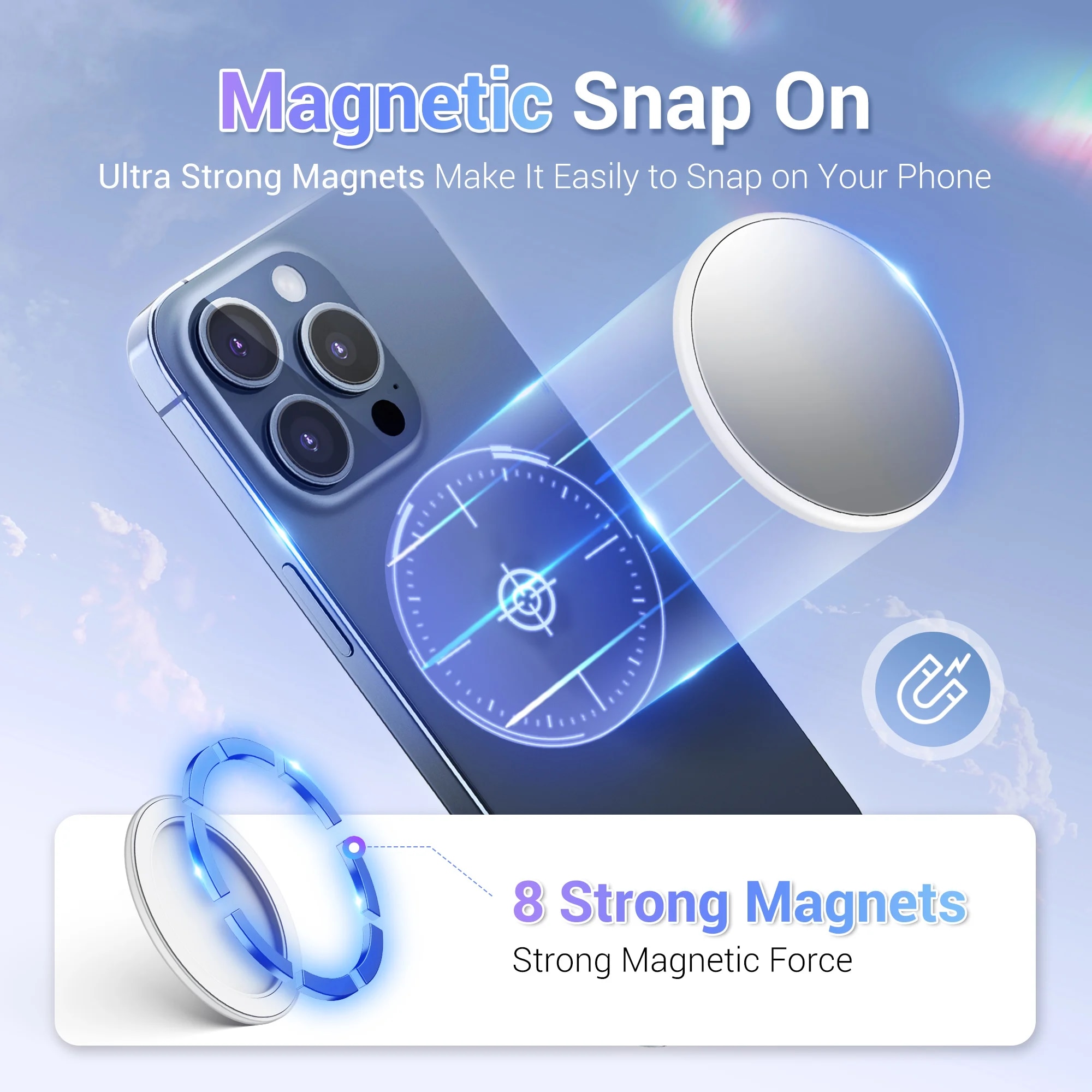 JJC Big Size Magnetic Selfie Mirror for iPhone 15 14 13 12 Pro Max Magsafe Case Phone Selfies Viewfinding -Φ2.2/56mm. 