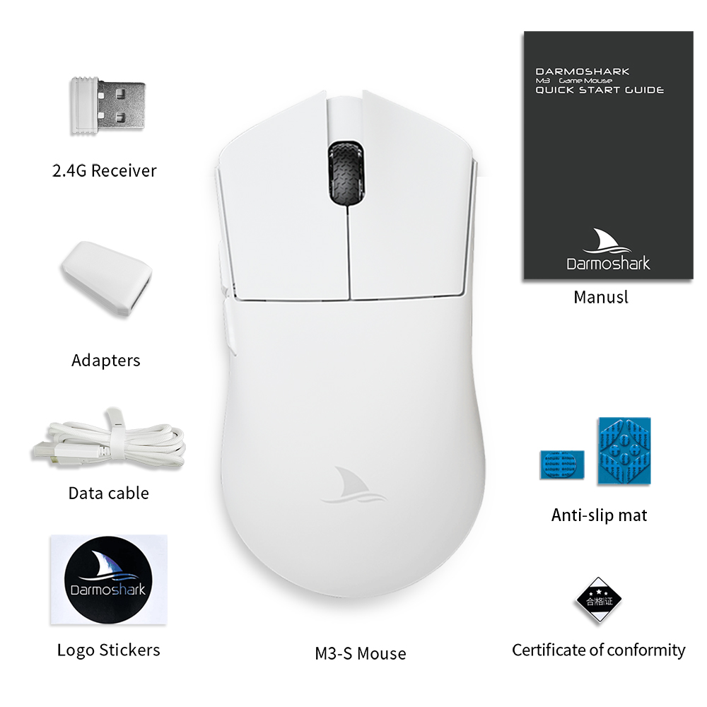 Darmoshark M3 Official Store Gaming Mouse Wireless Bluetooth 26K DPI PAM3395  Sensor TTC Micro Switch For Computer Laptop PC. 