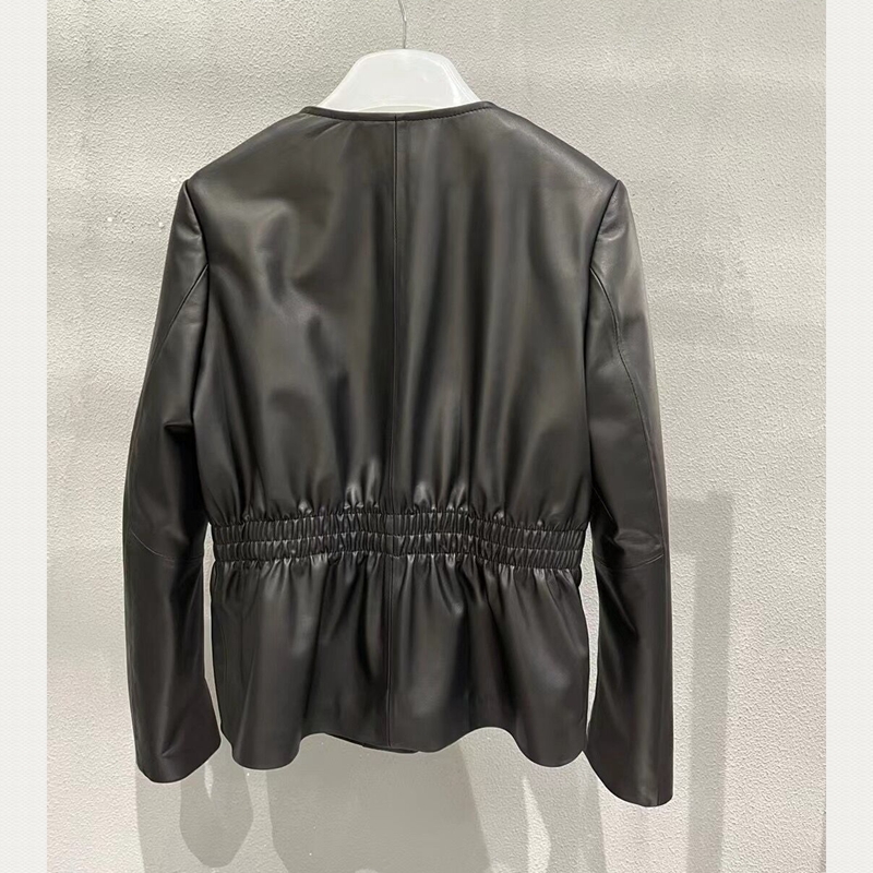 Natural Leather Women Lambskin Leather Jacket Long Sleeves 100% Sheepskin Leather Coat H8220. 
