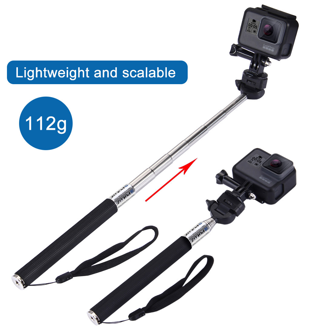 PULUZ Extendable Handheld Selfie Monopod Selfie Stick for GoPro 9 Hero 8 NEW HERO HERO 7 6 5 4 3+ 3 2 1 DJI Osmo Action Xiaoyi Action Cameras Length: 22.5-100cm. 