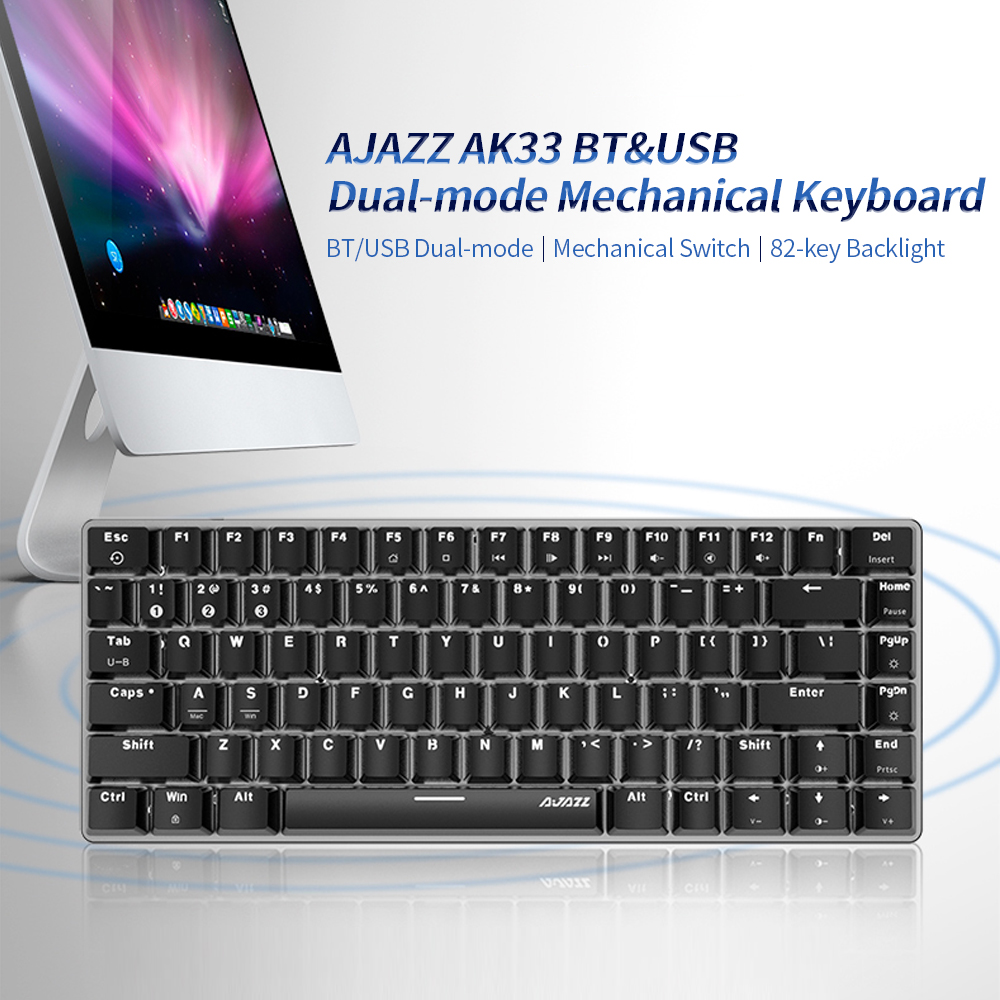 Ajazz AK33 82 Keys USB Wired Mechanical Keyboard Monochromatic White Backlight Gaming Office Keyboard Pink with Red Switches. 