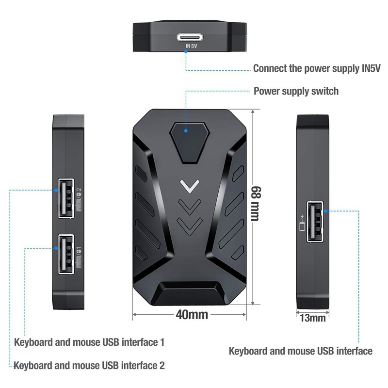 Keyboard and Mouse Converter Portable Mobile Gaming Keyboard Mouse Converter Adapter for Android IOS Phone. 
