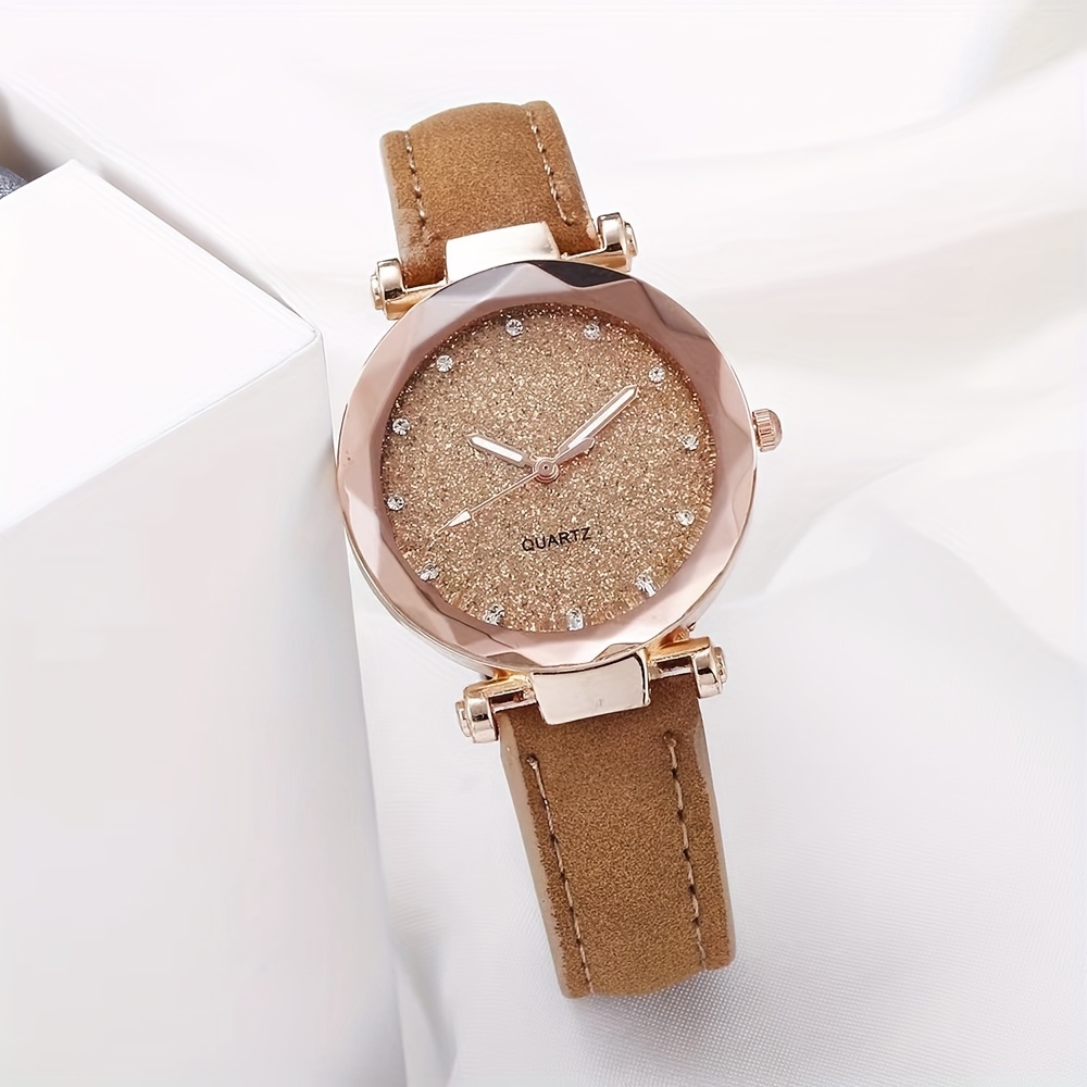Casual Round Pointer Quartz Watch Starry Dial Analog Party Dress Watch, Gift For Mother's Day Valentine's Day. 