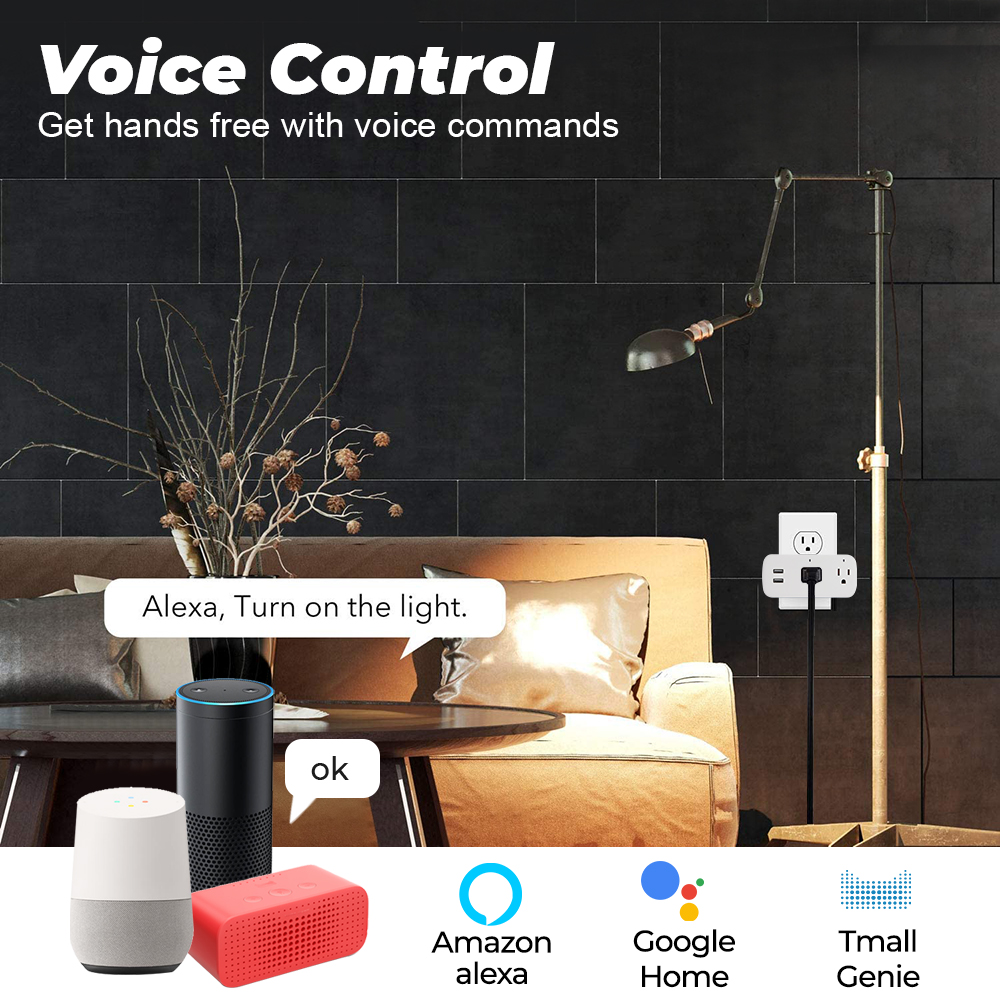 ROVF - Tuya/Smartlife - Wifi Smart Usb Socket - multi plug socket - Power Strip - 16A US Plug Adapter - for Google Home Alexa. 