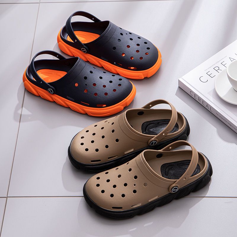 Rain Wear Sandals Men's Thick Bottom Toe Cap Slippers Vietnam Rubber Beach Hole Shoes Breathable Soft Hollow Eva Sandals. 