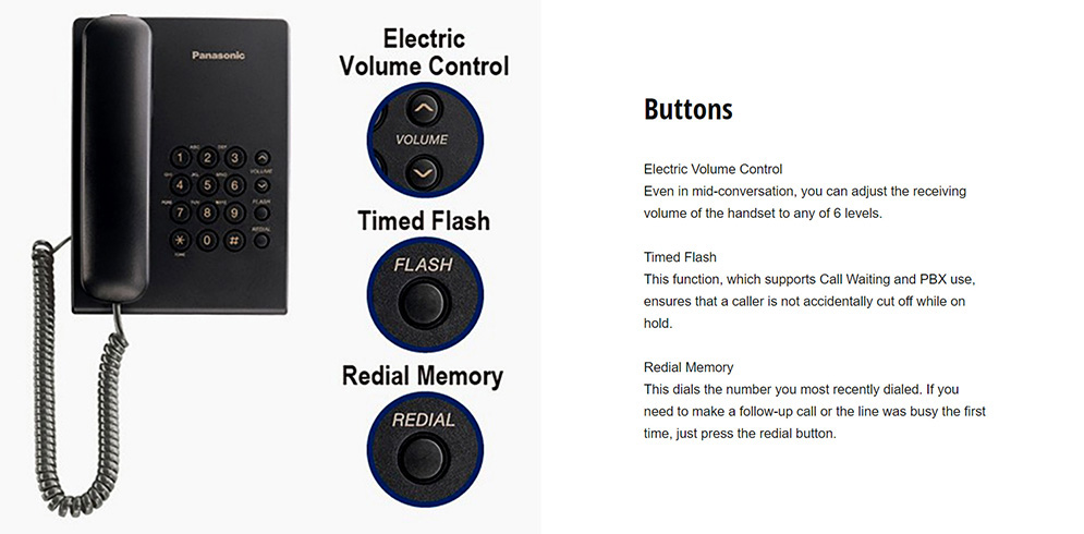 Panasonic KX-TS500MX Single Line Corded Telephone.