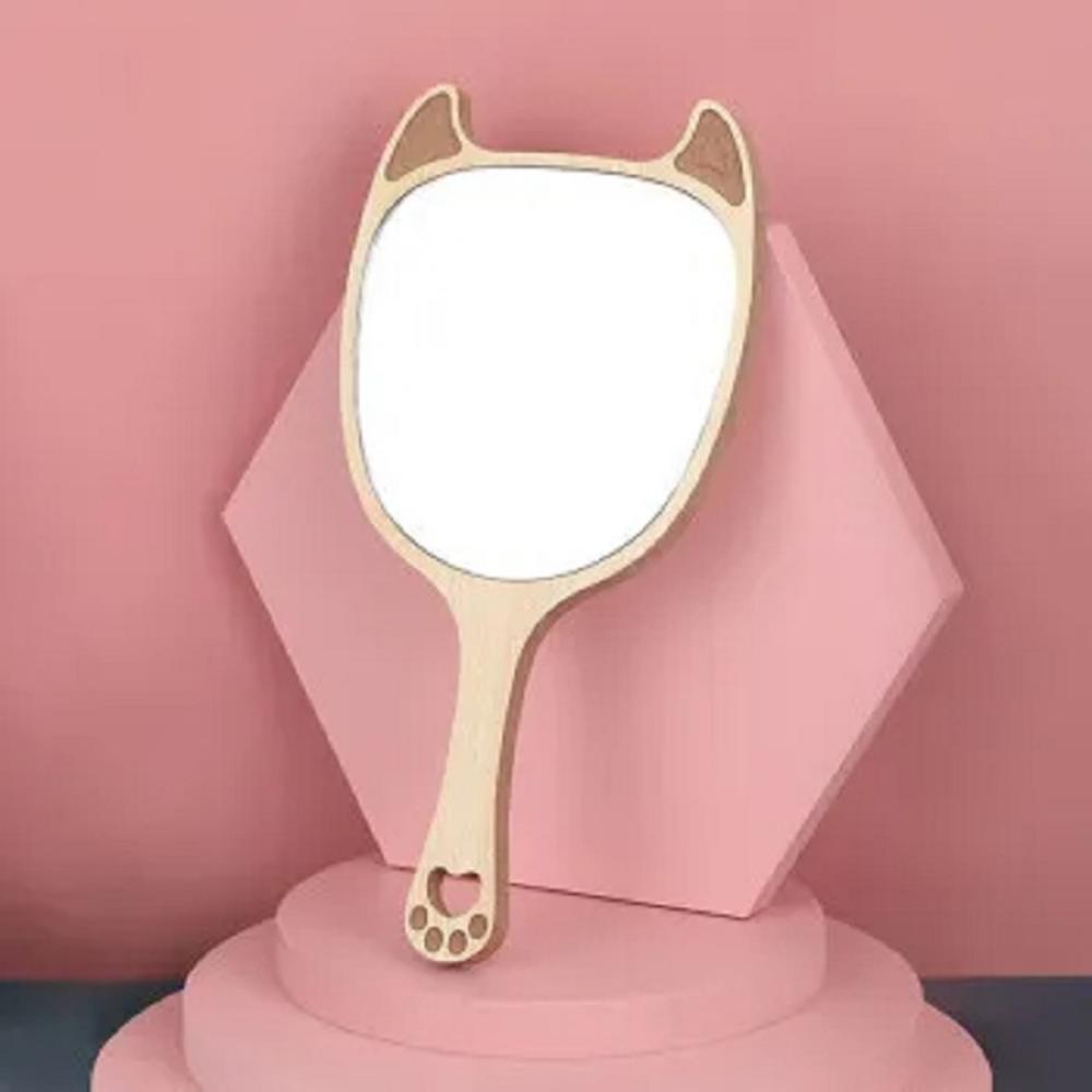 Portable design Wood mirror  With handle Compact size Hand mirror Natural wood Handheld mirror Makeup mirror for Women's beauty routine Travel mirror Makeup application Dressing table accessory Gift