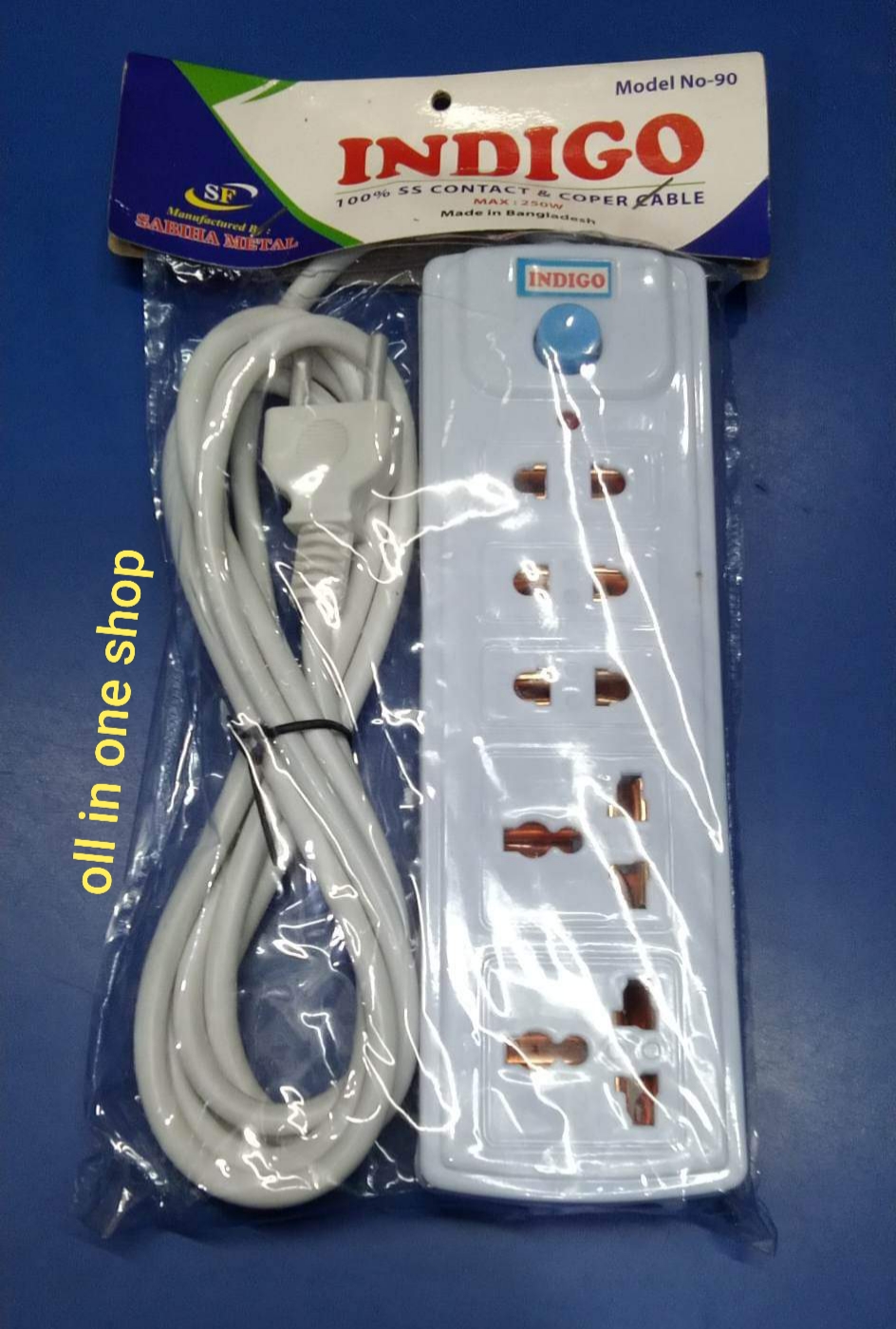 Multi Plug Indigo No-90 Multiplug 5 Port Extension Socket 7 ft. Cable