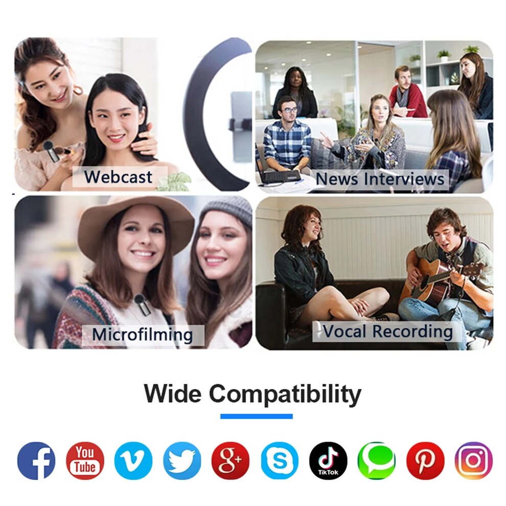 J20 Wireless Lavalier Microphone Noise reduction Portable Interview film Video Recording Live For For iPhone Android. 