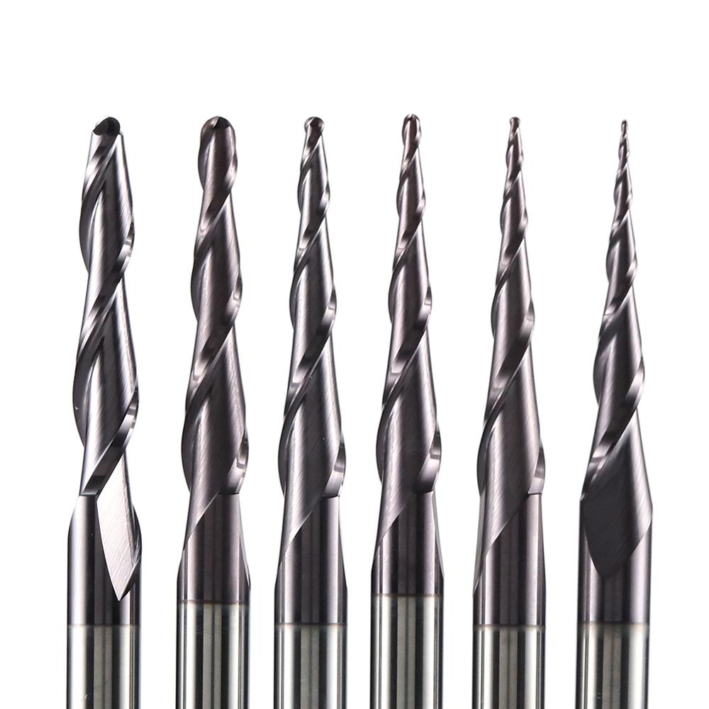 AlineYLingg 1 pcs Tungsten solid carbide Coated Taper Ball Nose bit CNC milling cutter router bits for wood and cutters for metal end mill. 
