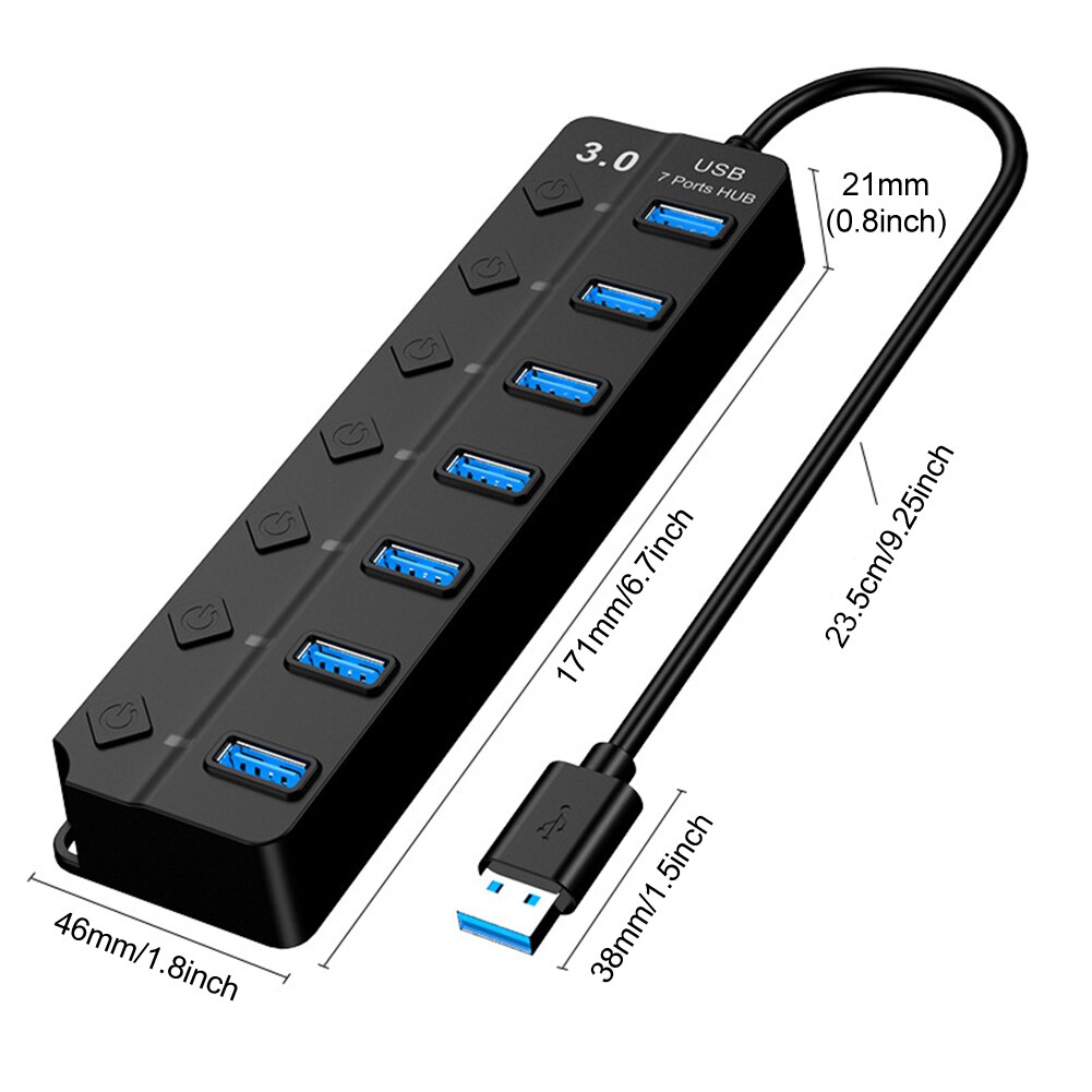 【VisioN Shop】Easy Use Computer Accessories USB Hub 3.0 5Gbps High Speed 7 Port For Laptop Adapter With Individual Switch. 