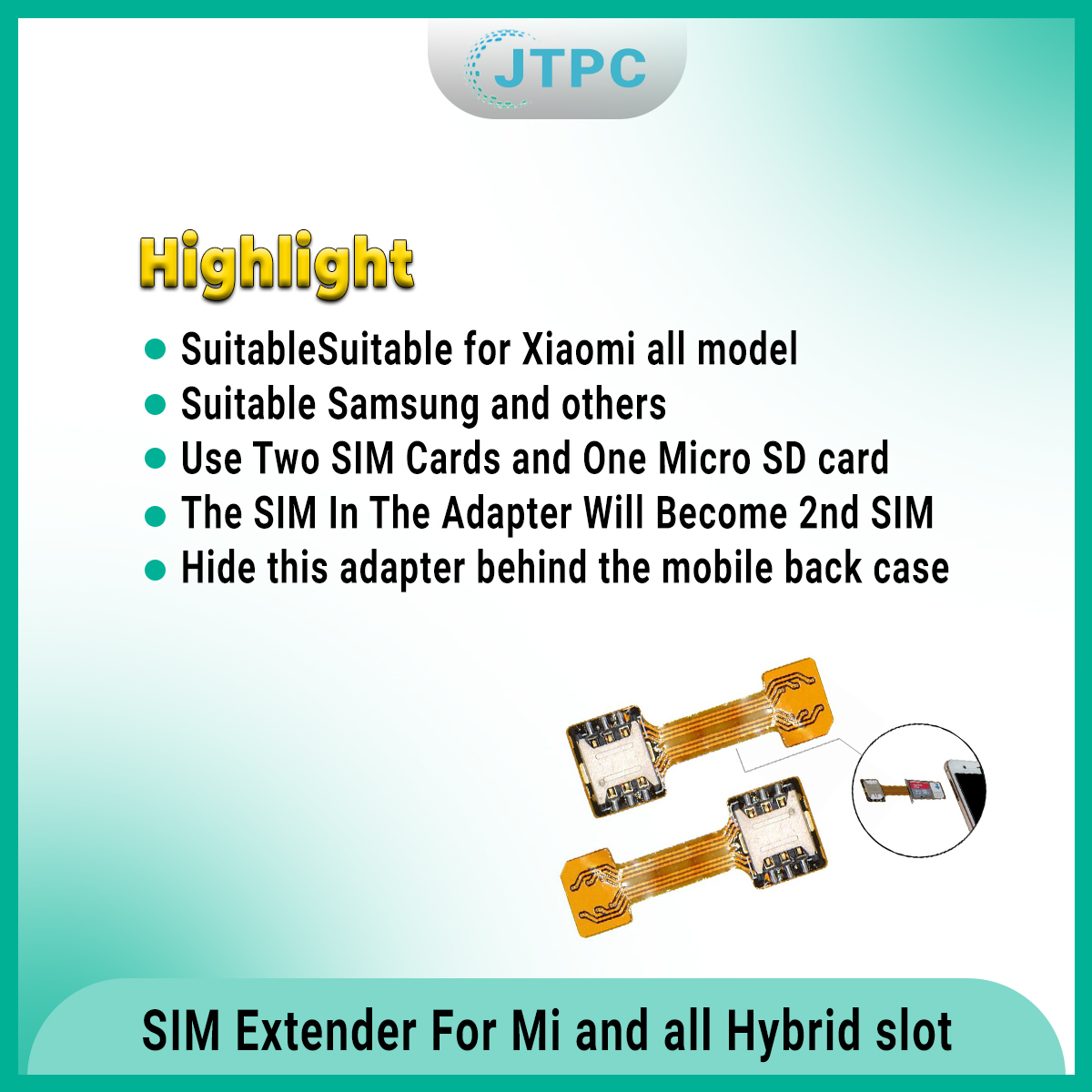 SIM Extender For Mi and all Hybrid slot Phone to Use 2 SIM And Micro SD Card At a time - Yellow. 