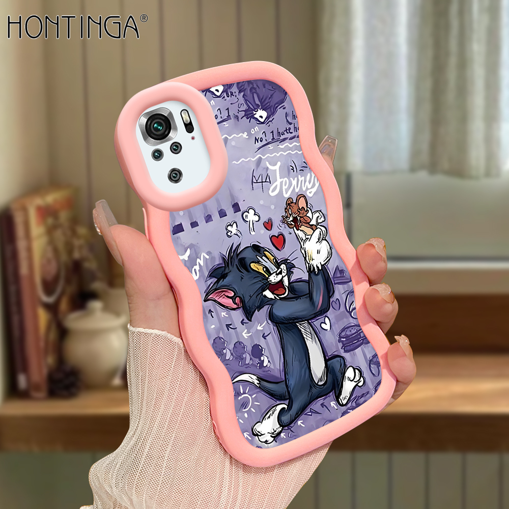 Hontinga for Redmi Note 10 Note 10S Poco M5S Back Cover Tom and Jerry Pattern Luxury Phone Cover Soft Silicone Macaron Wave Mobile Case