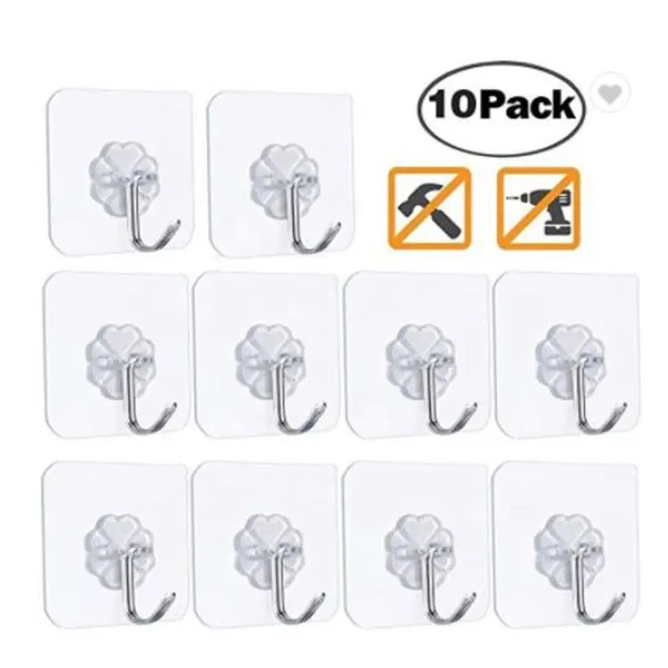 10Pcs Plastic Hooks for Haning Removable Self Adhesive Wall Hook
