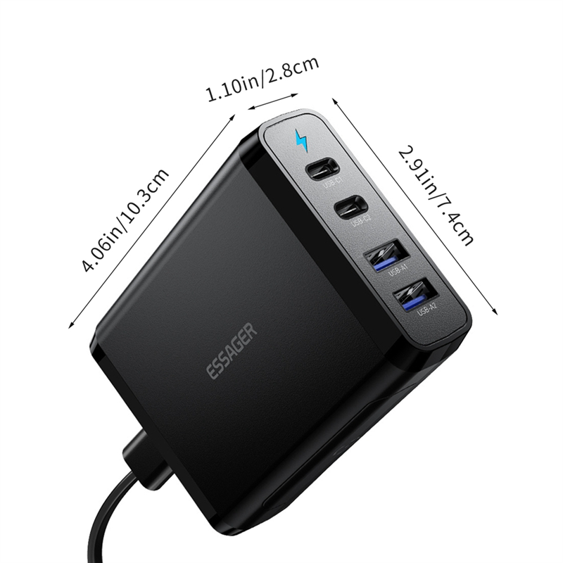 ESSAGER 100W GaN USB Type C Desktop Charger Quick Chagers Multi-Port Charger for Samsung IPhone Laptop Chagers US Plug. 