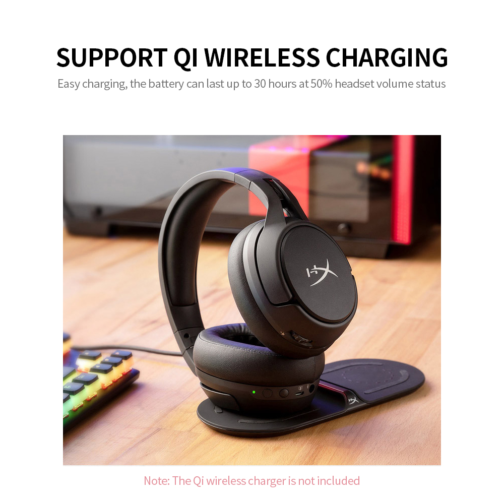 HXSJ Kingston HyperX Cloud Flight S 2.4G Wireless Gaming Headset with Virtual 7.1 Surround Sound Support Qi Wireless Charging. 